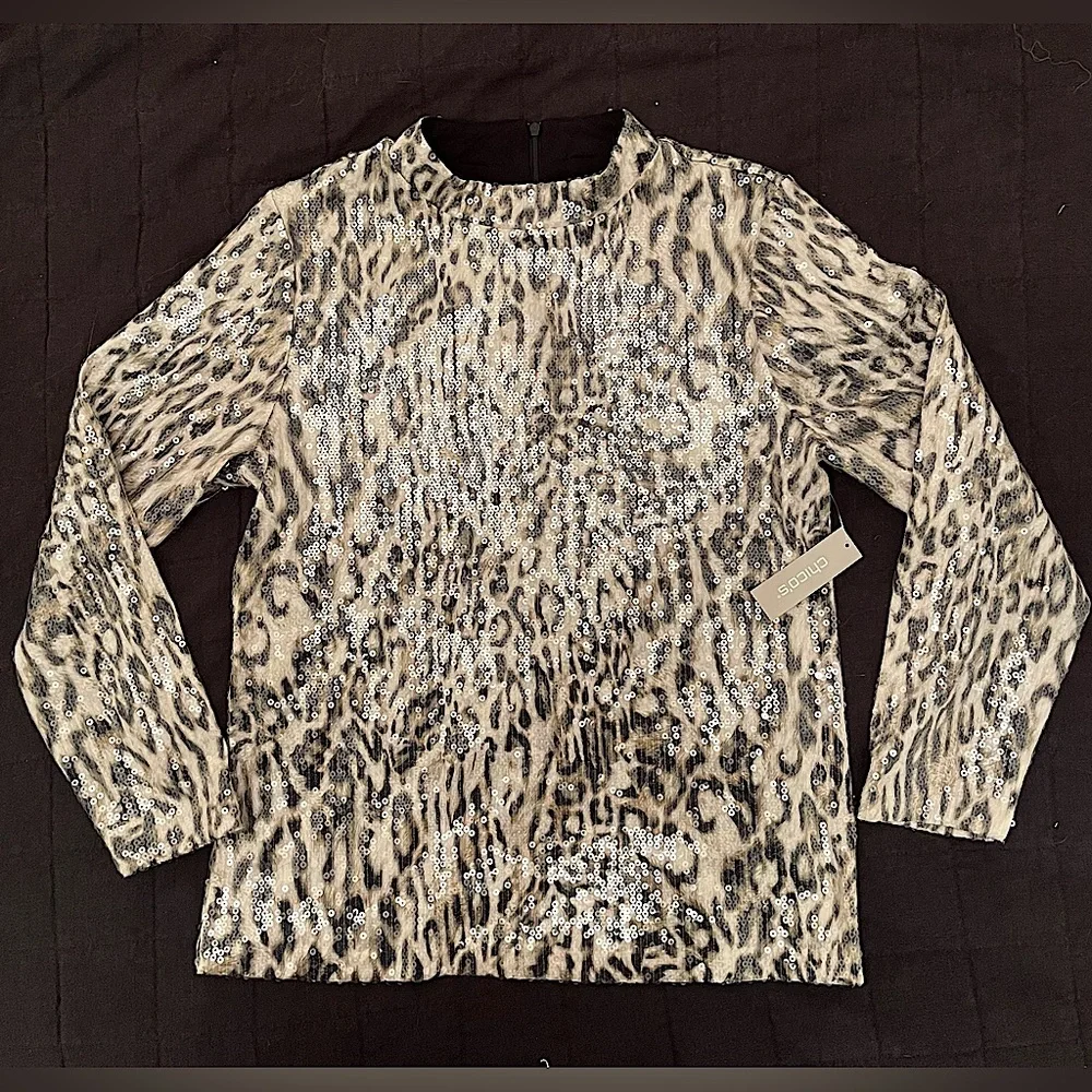 NWT Chico’s Cheetah-Print Sequin Top - Picture 3 of 12